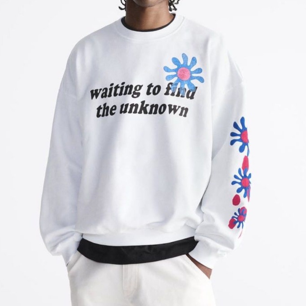 ZARA Men’s Waisting for the Unknown Graphic Print Crewneck Sweater